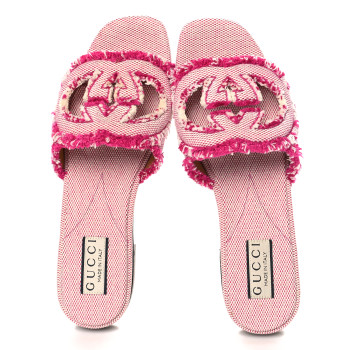 GUCCI Canvas Interlocking G Cut Out Slide Sandals Princess 37 Fuxia