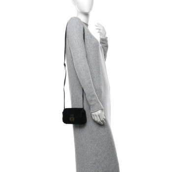 FENDI Shearling Shiny Nappa Micro Baguette Black