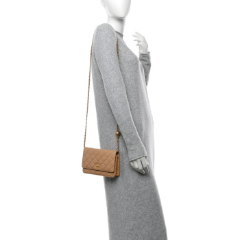 CHANEL Lambskin Quilted CC Pearl Crush Wallet on Chain WOC Beige