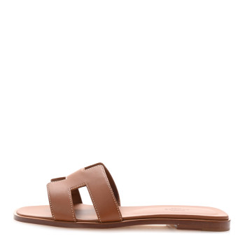 HERMES Box Calfskin Oran Sandals 39 Gold