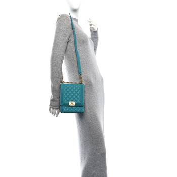 CHANEL Calfskin Quilted North South Boy Flap Turquoise