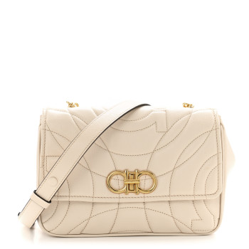 SALVATORE FERRAGAMO Calfskin Quilted Gancini Flap Bag Bone