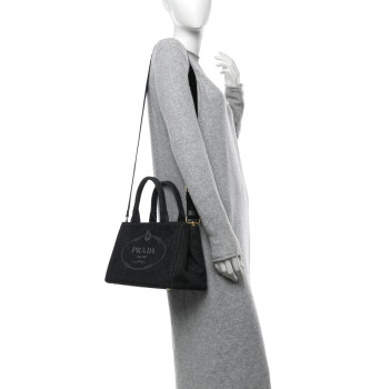 PRADA Denim Canapa Small Logo Tote Black
