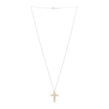 TIFFANY Platinum 18K Yellow Gold Diamond Schlumberger Ten Stone Cross Pendant Necklace