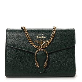 GUCCI Calfskin Garden Dionysus Chain Wallet Emerald