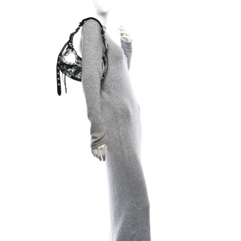 BALENCIAGA Agneau Arena Graffiti Small Le Cagole Shoulder Bag Black White