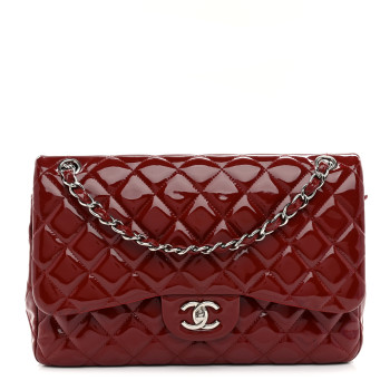 CHANEL Patent Quilted Jumbo Double Flap Red