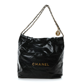 CHANEL Shiny Calfskin Quilted Small Chanel 22 Black