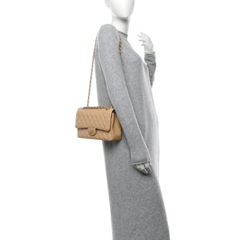 CHANEL Caviar Quilted Medium Double Flap Beige