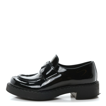 PRADA Spazzolato Metal Triangle Logo 50mm Loafers 36 Black