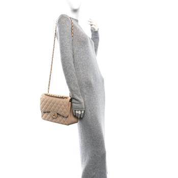 CHANEL Caviar Quilted Jumbo Double Flap Beige Clair