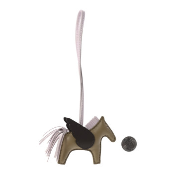 HERMES Milo Lambskin Grigri Rodeo Pegase Horse Bag Charm PM Beige Marfa Mauve Pale Moka