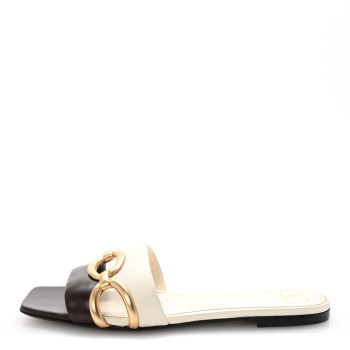 VALENTINO GARAVANI Nappa Chain 1967 Flat Slide Sandals 37.5 Brown White