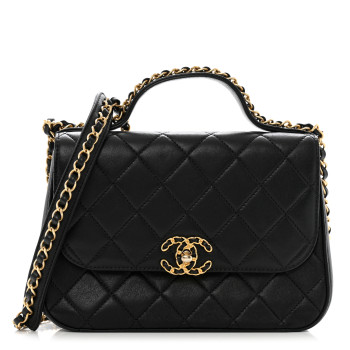 CHANEL Lambskin Quilted Small Chain Infinity Top Handle Flap Black