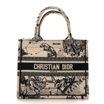 CHRISTIAN DIOR Canvas Embroidered Small Zodiac Toile De Jouy Book Tote Latte