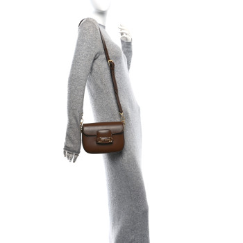 GUCCI Azalea Calfskin Web Mini Horsebit 1955 Shoulder Bag Brown Sugar