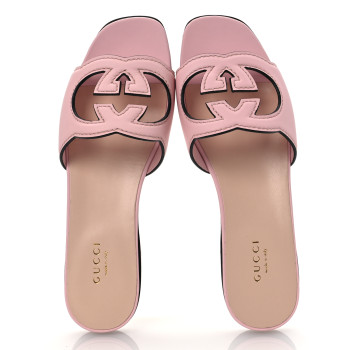GUCCI Cosmos Softy Calfskin Interlocking G Cut Out Slide Sandals 37 Candy Cotton