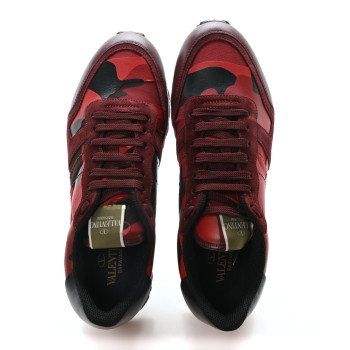 VALENTINO GARAVANI Nappa Suede Camouflage Mens Rockrunner Sneakers 43 Rubin Scarlet