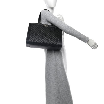 CHANEL Calfskin Quilted Boy Shopping Tote Black
