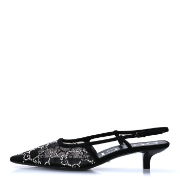 GUCCI Tela Retino Kid Scamosciato Crystal GG Monogram Square G 35mm Slingback Pumps 38.5 Black