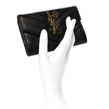SAINT LAURENT Grain De Poudre Matelasse Chevron Small Monogram Envelope Wallet Black