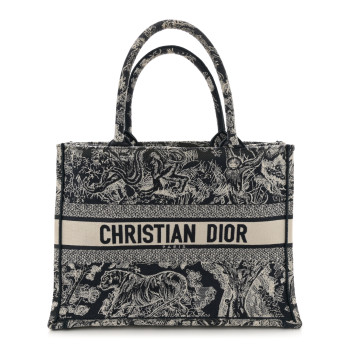 CHRISTIAN DIOR Canvas Embroidered Medium Toile De Jouy Reverse Book Tote Blue