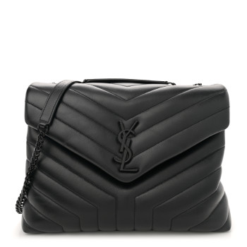 SAINT LAURENT Calfskin Y Quilted Monogram Monochrome Medium Loulou Chain Satchel Black