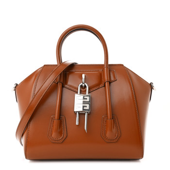 GIVENCHY Box Calfskin Mini Lock Antigona Shoulder Bag Beige Chestnut