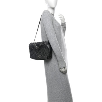 CHANEL Aged Calfskin Quilted Medium Pondichery Flap Dark Grey