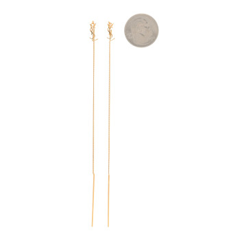SAINT LAURENT Metal Monogram Pendant Threader Earrings Gold