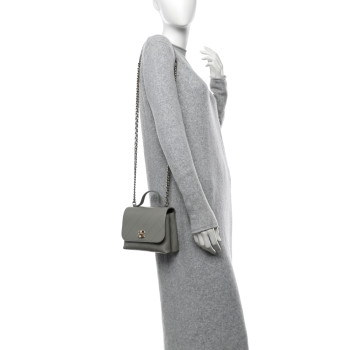 CHANEL Calfskin Quilted Small Double Pocket Top Handle Flap Grey