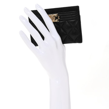 CHANEL Caviar Quilted Boy Card Holder Black