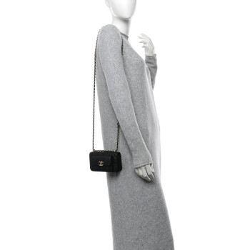 CHANEL Caviar Quilted Pocket Twins Clutch With Chain  Black