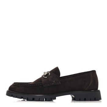 GUCCI Suede Horsebit Mens Lug Loafers 8 Night Cocoa