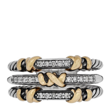 DAVID YURMAN Sterling Silver 18K Yellow Gold Diamond Petite Helena Wrap Three Row Ring 57 8