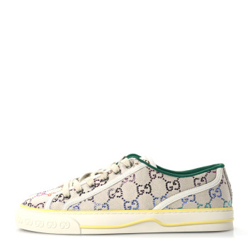 GUCCI Canvas Lame Crystal GG Monogram Womens 1977 Tennis Sneakers 41 Gardenia Silver Mystic White