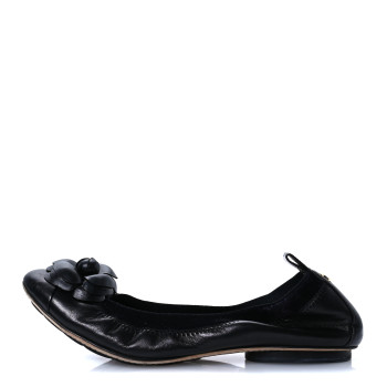 CHANEL Lambskin Camellia Cap Toe Ballerina Flats 36 Black
