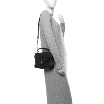 SAINT LAURENT Matelasse Chevron Monogram Medium College Bag Black