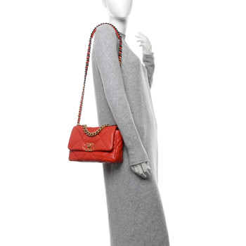 CHANEL Goatskin Quilted Medium Chanel 19 Flap Orange