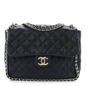 CHANEL Washed Lambskin Quilted Maxi Chain Around Flap Navy
