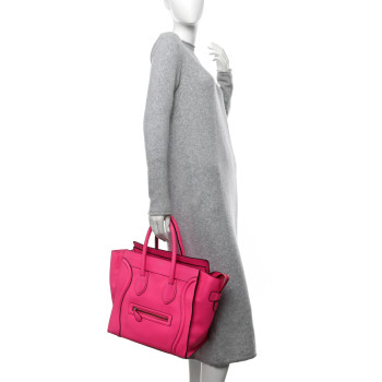 CELINE Drummed Calfskin Mini Luggage Fluo Pink
