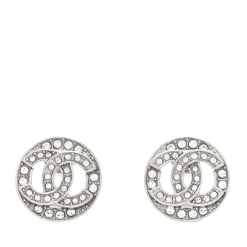CHANEL Crystal CC Round Earrings Silver