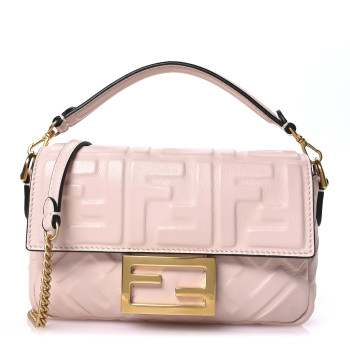 FENDI Nappa FF 1974 Embossed Mini Baguette Rosa Quarzo