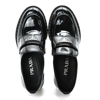 PRADA Spazzolato Metal Triangle Logo 50mm Loafers 36 Black