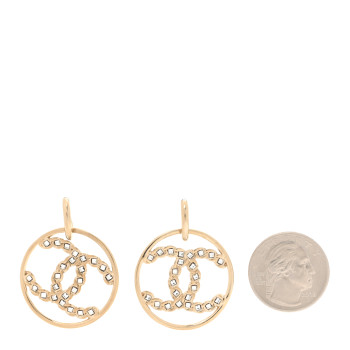 CHANEL Crystal Chain Chanel Strass CC Drop Earrings Gold