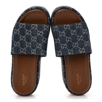 GUCCI New Denim GG Monogram Angelina Platform 55mm Slide Sandals 39.5 Blue Tea