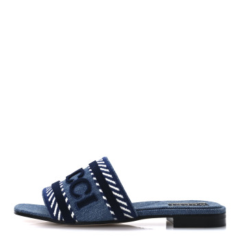GUCCI Plain Spain Denim Logo Slide Sandals 37 Light Blue
