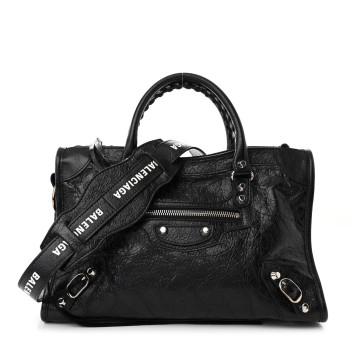 BALENCIAGA Agneau Classic Hardware S City Logo Strap Black White