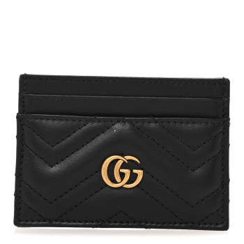 GUCCI Calfskin Matelasse GG Marmont Card Holder Black