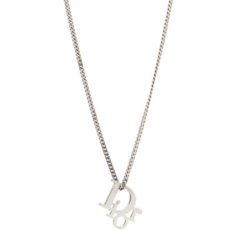 CHRISTIAN DIOR Crystal Logo Necklace Silver